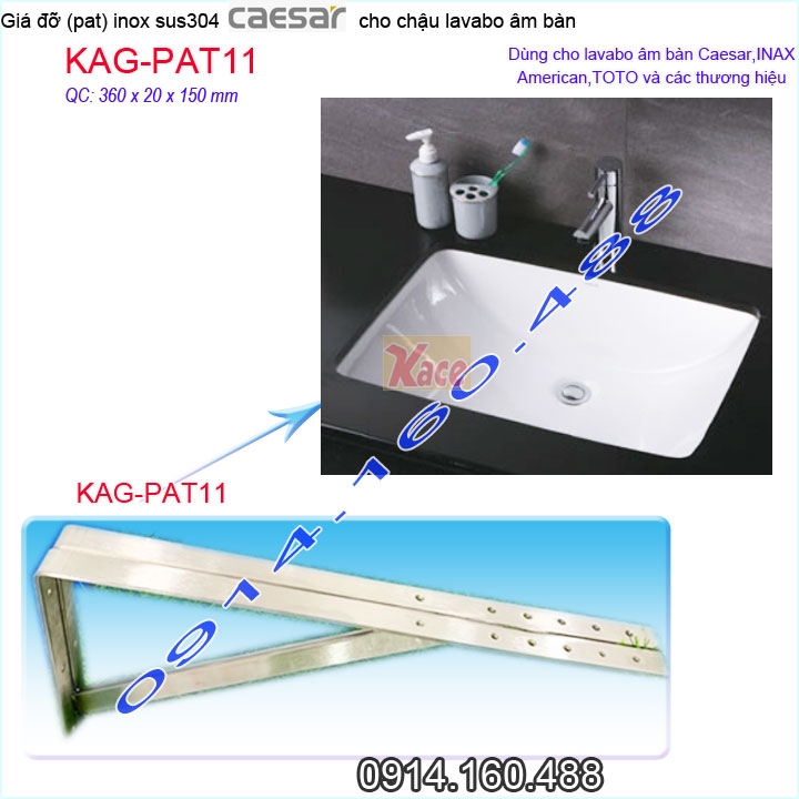 Giá đỡ inox 304 Caesar chính hãng chậu lavabo âm bàn KAG-PAT11
