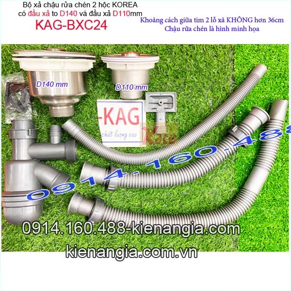 Bộ xả chậu rửa chén 2 hộc lệch đầu xả D140 và D110 KAG-BXC24