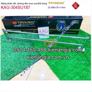 Kệ treo khăn đôi phòng tắm inox cao cấp Tovashu KAG-304SU187