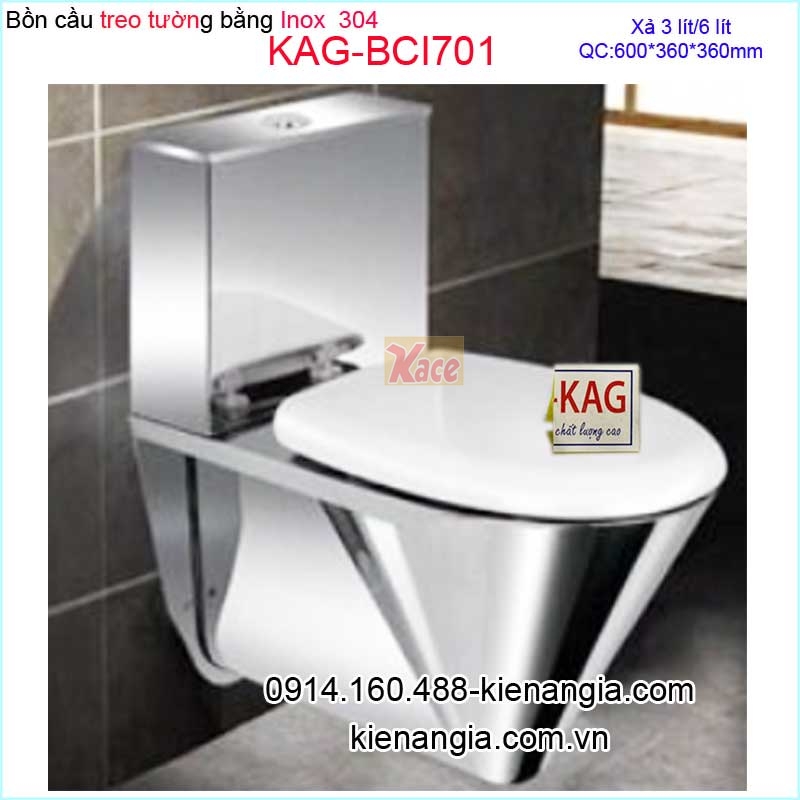 Bồn cầu TREO TƯỜNG bằng INOX 304 KAG-BCI701
