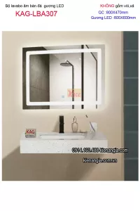 Combo Lavabo sứ âm bàn đá ,gương LED  80x47 KAG-LBA307