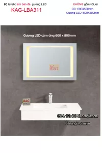 Combo Lavabo sứ âm bàn đá ,gương LED 80x47KAG-LBA311