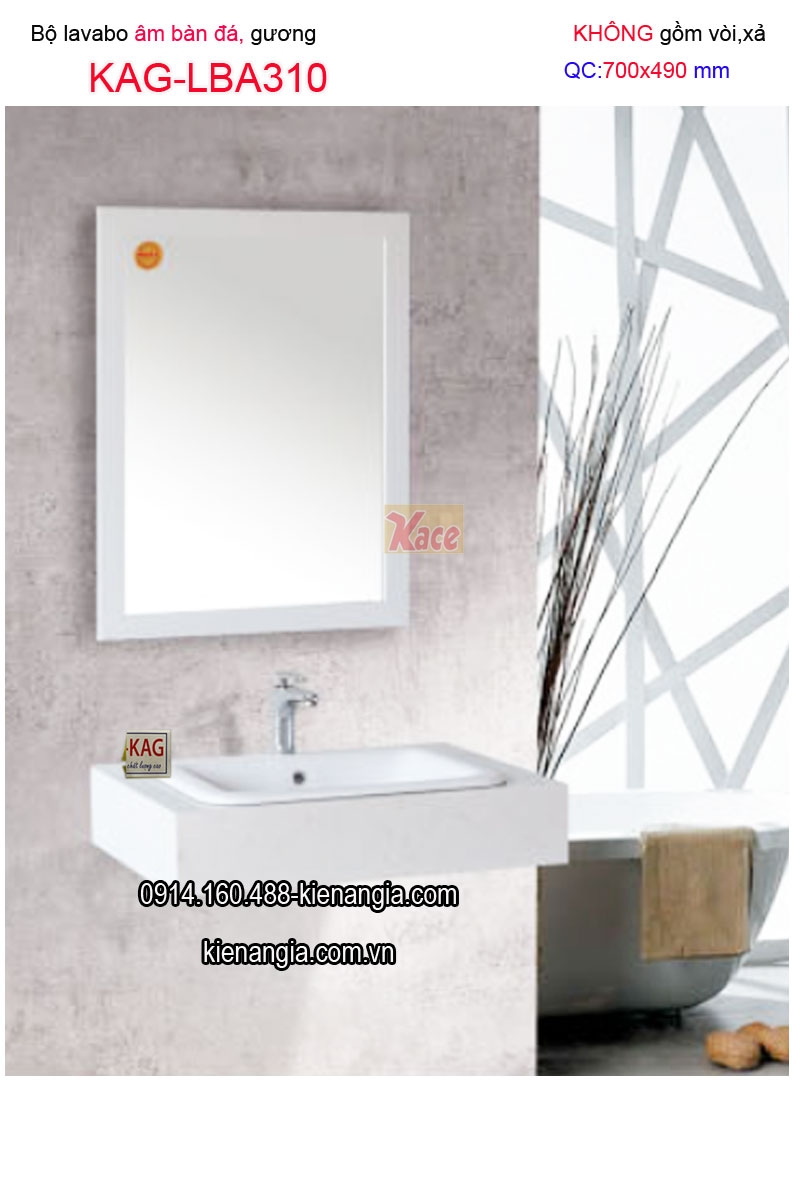 Combo Lavabo sứ âm bàn đá ,gương  70x49 KAG-LBA310