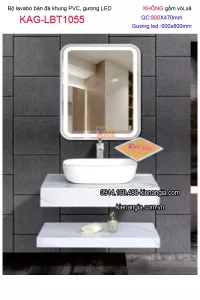 Combo lavabo đặt bàn đá và gương LED cảm ứng 80X47KAG-LBT1055
