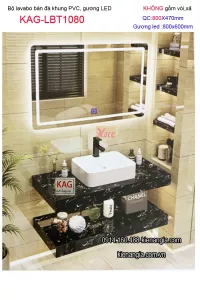 Combo lavabo đặt bàn đá và gương LED cảm ứng 80X47 KAG-LBT1080