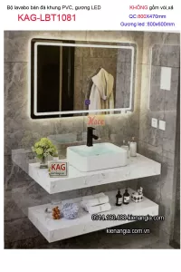 Combo lavabo đặt bàn đá và gương LED cảm ứng 80X47 KAG-LBT1081