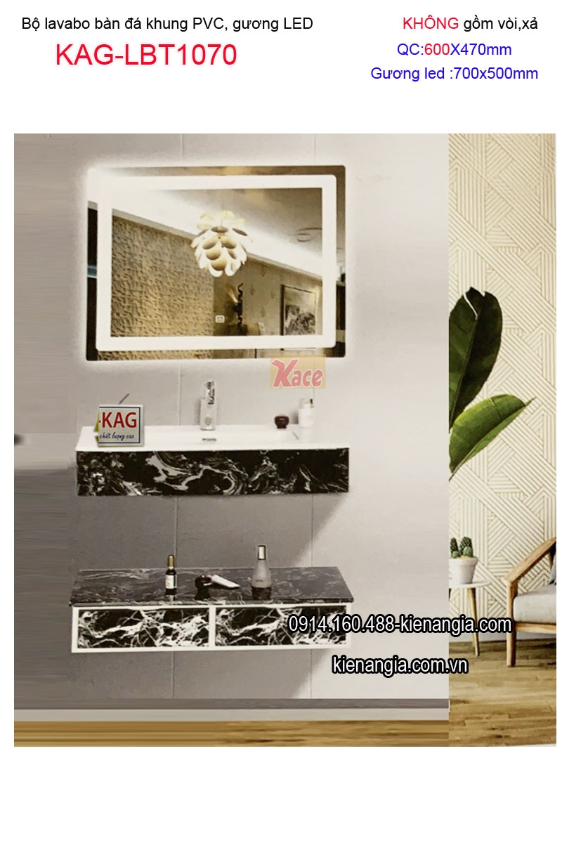 Combo lavabo Âm bàn đá và gương LED cảm ứng 70X47 KAG-LBT1070