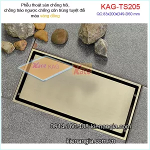Thoát sàn phòng tắm đồng xước mờ 83x200mm ống D49-60  KAG-TS205
