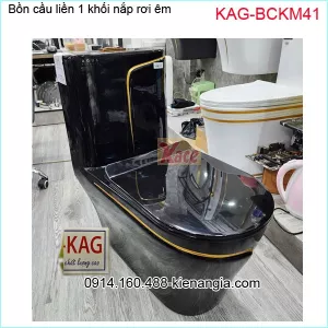 Bồn cầu 1 khối  cao cấp màu đen viền vàng KAG-BCKM41
