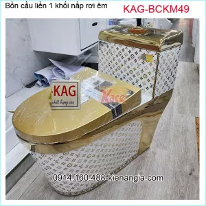 Bồn cầu 1 khối  cao cấp hoa văn vàng KAG-BCKM49