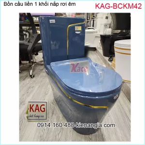 Bồn cầu 1 khối  cao cấp màu xanh viền vàng KAG-BCKM42