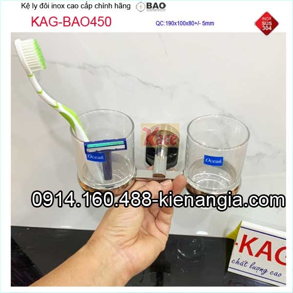 Kệ ly đôi cao cấp inox Bảo 304 bóng KAG-BAO450