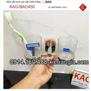 Kệ ly đôi cao cấp inox Bảo 304 bóng KAG-BAO450