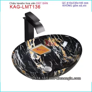 Chậu lavabo Đặt bàn vân đá đen vàng KAG-LMT136