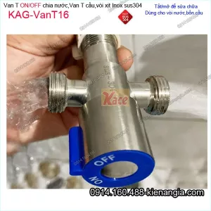 Van T chia nước ON OFF inox sus304 KAG-VanT16, van khóa vòi xịt bồn cầu