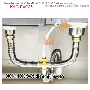 Bộ xả chậu rửa chén ống inox mềm 1 hộc lớn D140,1 hộc D110 KAG-BXC35