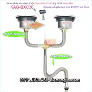 Bộ xả chậu rửa chén inox mềm 2 hộc lớn D140 KAG-BXC36