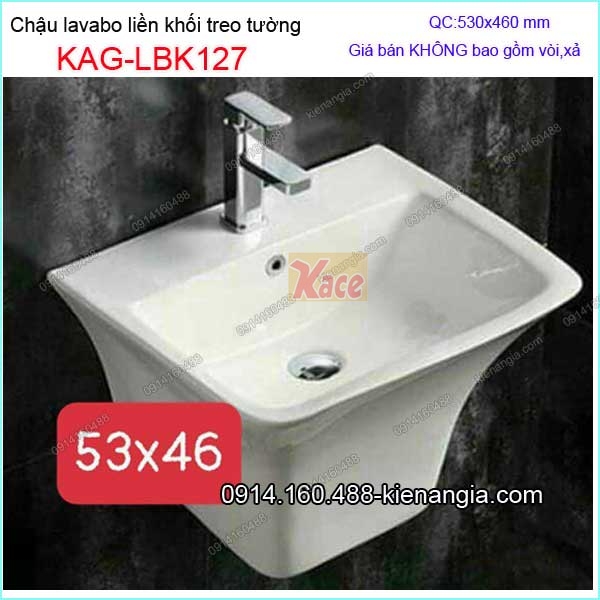 Chậu lavabo liền khối treo tường 53x46 KAG-LBK127