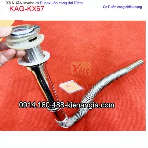 Bộ xả NHẤN chậu lavabo lớn co P inox uốn cong dài 70cm KAG-KX67
