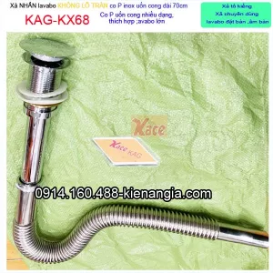 Bộ xả kiếng,xả chậu lavabo KHÔNG tràn co P inox uốn cong dài 70cm KAG-KX68