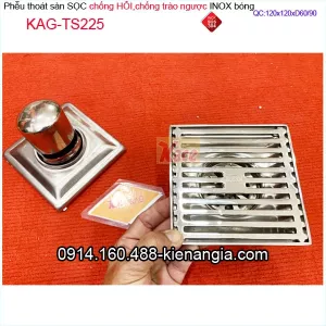 Thoát sàn mặt sọc inox 304 bóng chống hôi trào ngược 12x12xD60D90 KAG-TS225