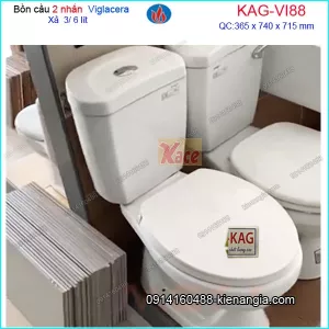 Bồn cầu 2 khối 2 nhấn Viglacera Nano trắng sáng KAG-VI88