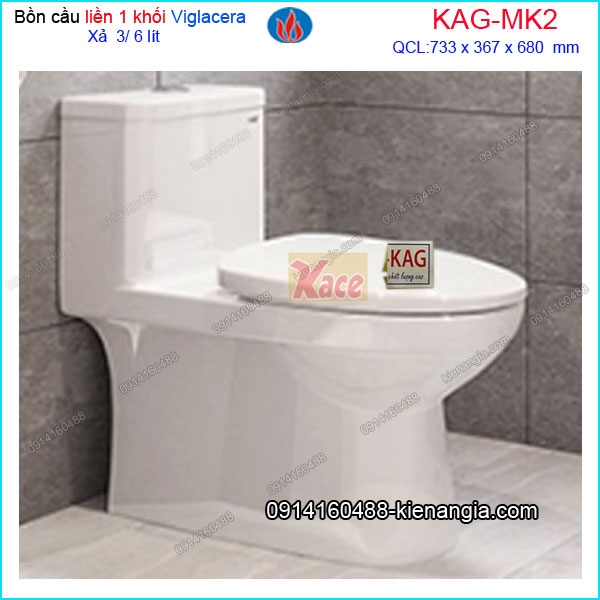 Bồn cầu 1 khối Nano trắng sáng Viglacera chính hãng KAG-MK2