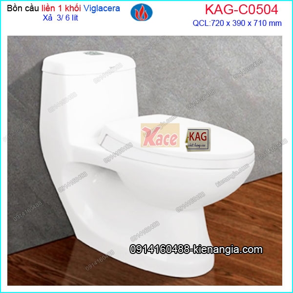 Bồn cầu 1 khối Nano trắng sáng Viglacera chính hãng  KAG-C0504