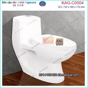 Bồn cầu 1 khối Nano trắng sáng Viglacera chính hãng  KAG-C0504