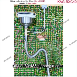 Bộ xả chậu rửa chén 1 hộc D140 ống inox mềm KAG-BXC40