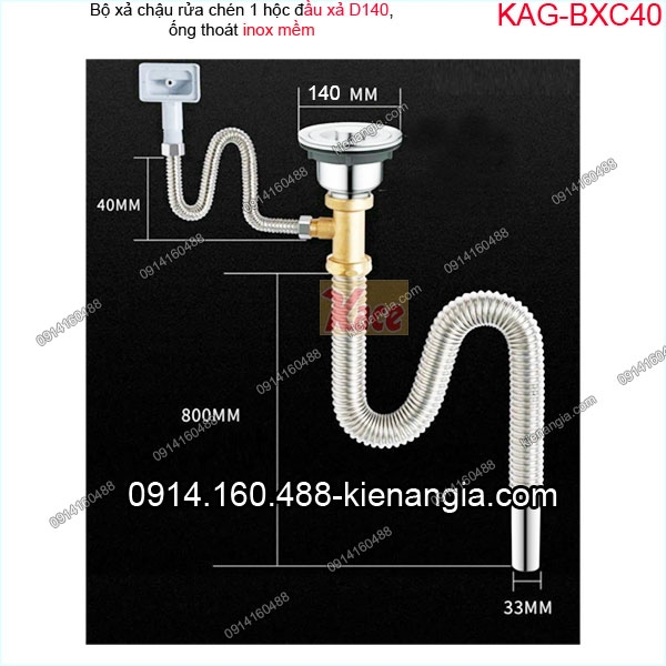 KAG-BXC40-Bo-xa-Chau-rua-chen-1-hoc-D140-Ong-inox-KAG-BXC40-thong-so-ky-thuat