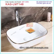 Chậu lavabo trắng viền vàng 455X325 KAG-LMT146