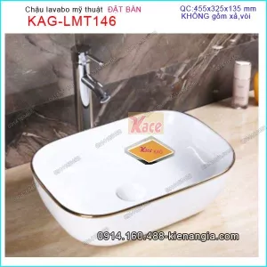 Chậu lavabo trắng viền vàng 455X325 KAG-LMT146