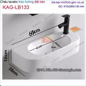 Chậu lavabo ĐỘC ĐÁO treo tường và ĐẶT BÀN 61x28cmKAG-LB133