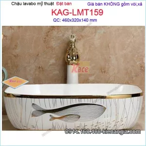 Chậu lavabo hoa văn mỹ thuật đặt bàn 46x32cm KAG-LMT159