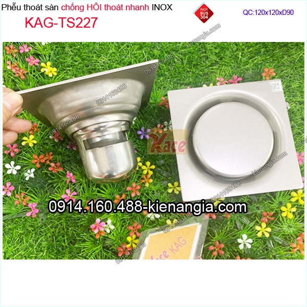 Thoát sàn chống hôi thoát nhanh inox 12x12xd90-KAG-TS227