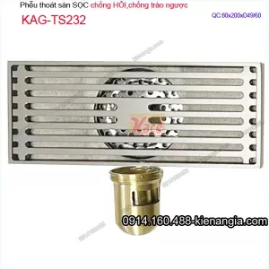 Thoát sàn sọc dài 8x20cm ống D49/60 inox KAG-TS232