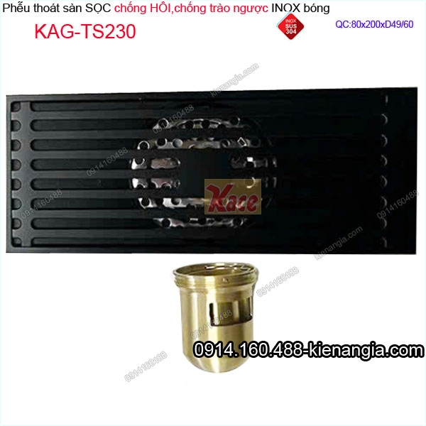 Thoát sàn sọc dài 8x20cm ống D49/60 màu đen KAG-TS230