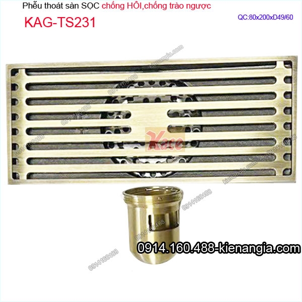 Thoát sàn sọc dài 8x20cm ống D49/60 màu vàng KAG-TS231