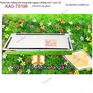 Thoát sàn INOX BÓNG  83x200XD49-60 mm chống hôi tuyệt đối KAG-TS198