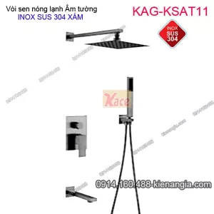 Vòi sen tắm Vuông ÂM tường nóng lạnh INOX SUS304 NANO XÁM KAG-KSAT11
