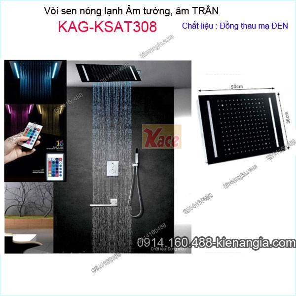 Sen tắm thông minh âm tường, âm trần ĐEN KAG-KSAT308 sen âm 50x36 cm