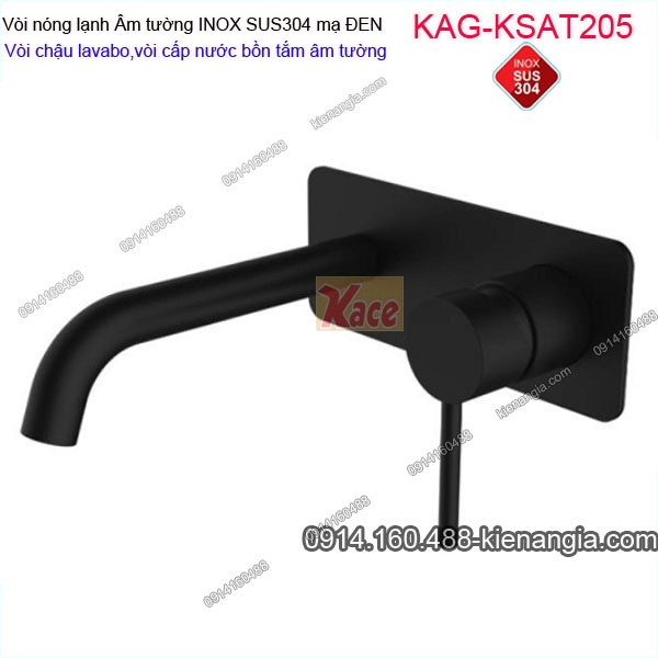 Vòi chậu ÂM tường,vòi cấp bồn tắm âm tường inox sus304 mạ ĐEN KAG-KSAT205