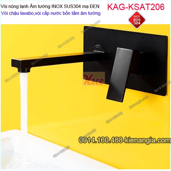 Vòi chậu ÂM tường,vòi cấp bồn tắm âm tường inox sus304 mạ ĐEN KAG-KSAT206