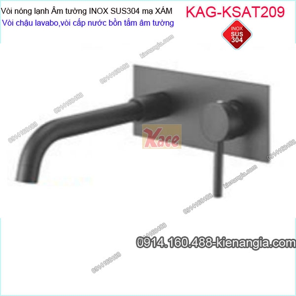 Vòi chậu ÂM tường,vòi cấp bồn tắm âm tường inox sus304 mạ XÁM KAG-KSAT209