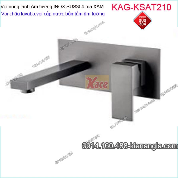 Vòi chậu ÂM tường,vòi cấp bồn tắm âm tường inox sus304 mạ XÁM KAG-KSAT210