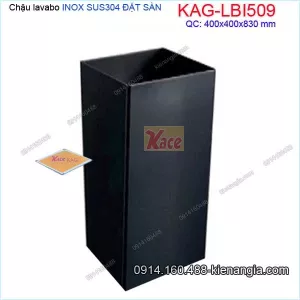 Lavabo trụ vuông đặt sàn inox sus304 ĐEN 500X420X830 KAG-LBI509