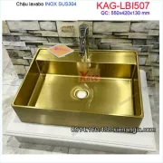 chậu lavabo VUÔNG Inox sus304 vàng  550X420 KAG-LBI507
