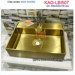 chậu lavabo VUÔNG Inox sus304 vàng  550X420 KAG-LBI507