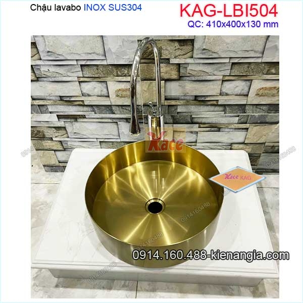 Chậu lavabo tròn Inox sus304 vàng 400x400 KAG-LBI504